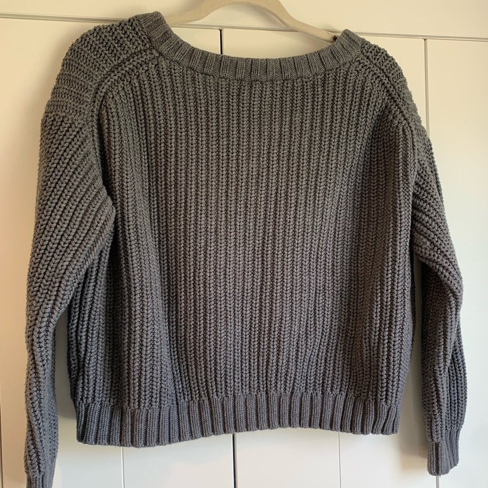 Revolve ATM Cotton-Cashmere Sweater Chunky V-Neck Pullover V neck Gray Medium - Picture 6 of 6